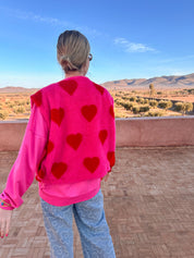 Teddy hartjes gilet roze/rood